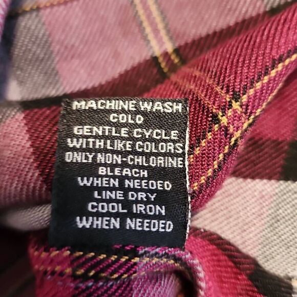 Intro Women's Plus Size 1X V Neck Button Front Maroon Plaid Flannel Top - Picture 9 of 12